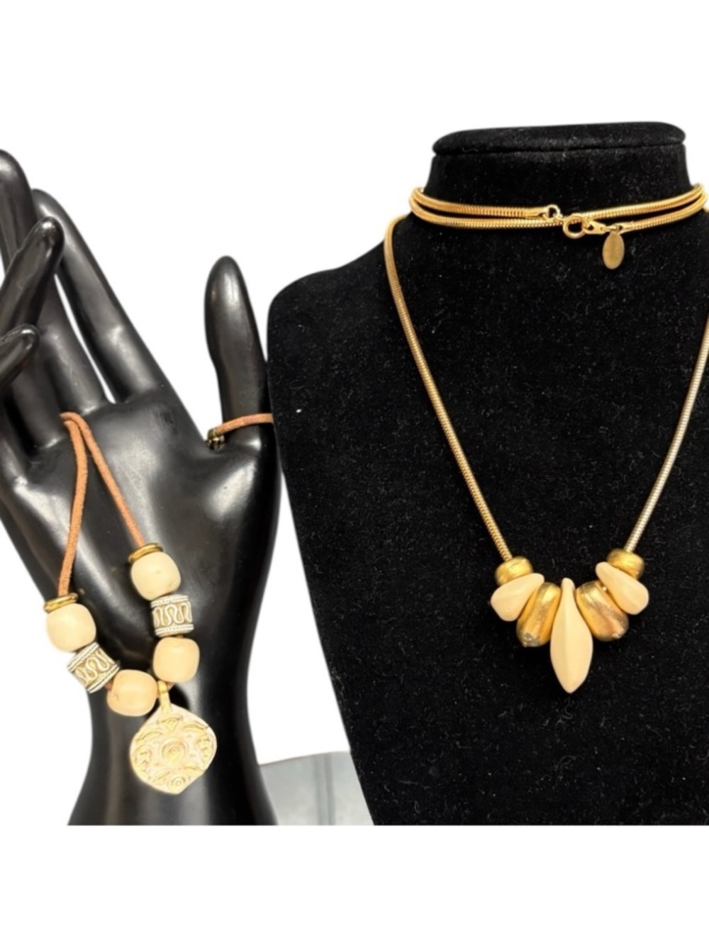 Express Gold-Tone Statement Necklace & Unbranded Leather Beaded Necklace Set